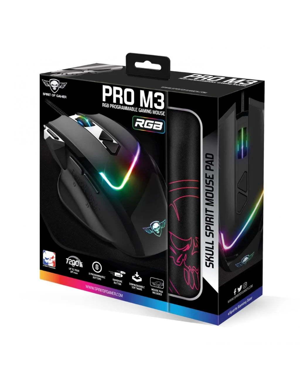 Spirit Of Gamer PRO-M3 RGB optikai Gaming egér és egérpad fekete
