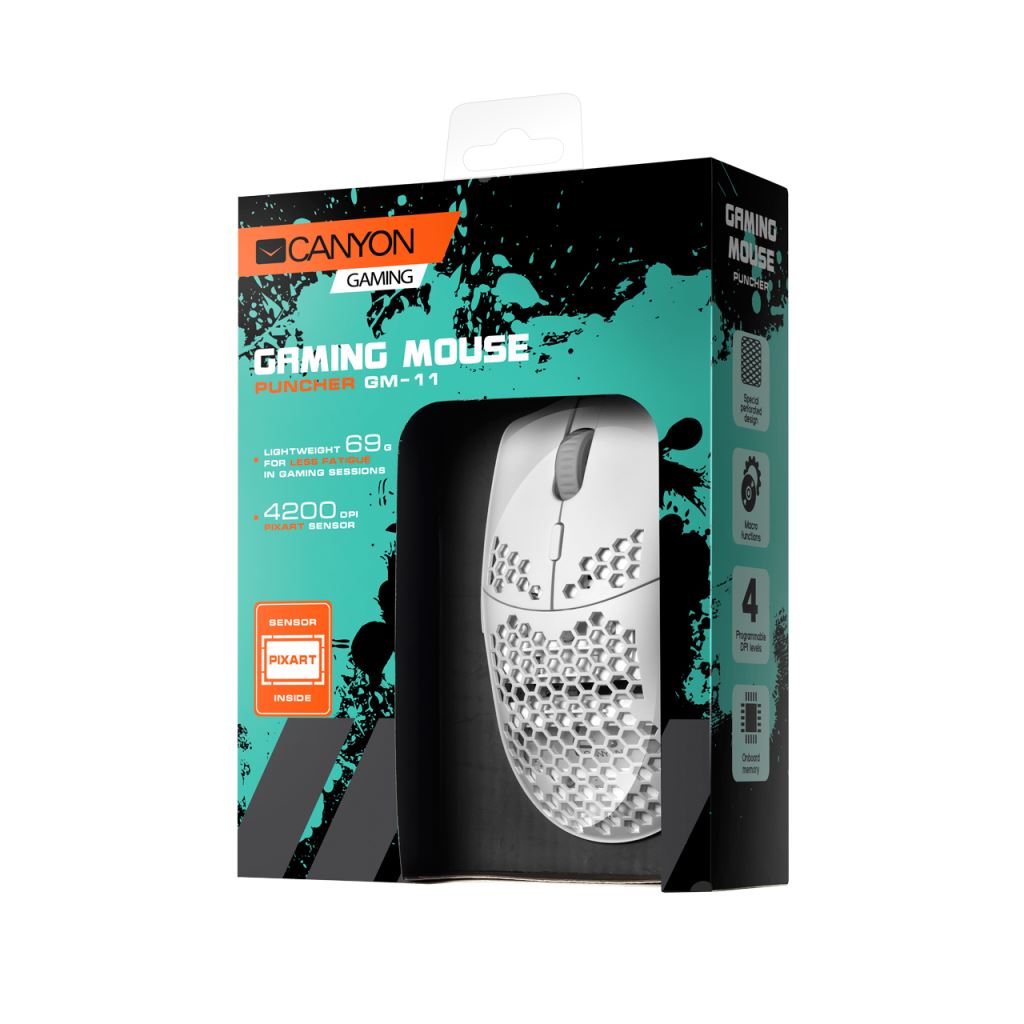Canyon CND-SGM11W Puncher Gaming optikai egér fehér